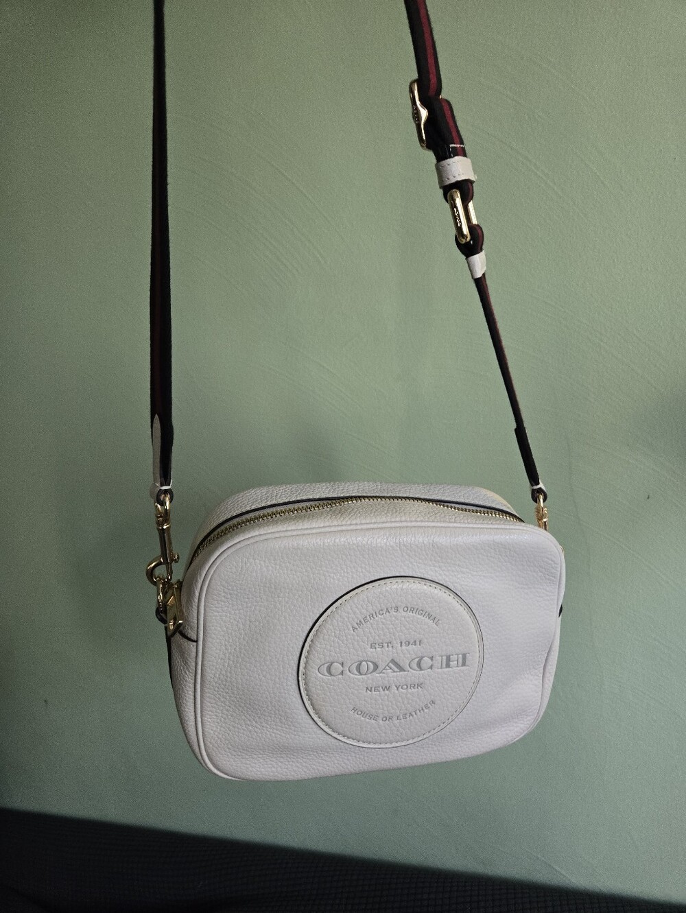 COACH Jamie Camera Bag in Chalk Pebbled Leather with Webbing Strap